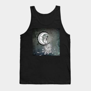 Wonderful peacock on a moon in black and white Tank Top